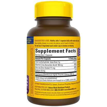 Nature Made Elderberry 400 mg Extract with Vitamin C and Zinc, Dietary Supplement
