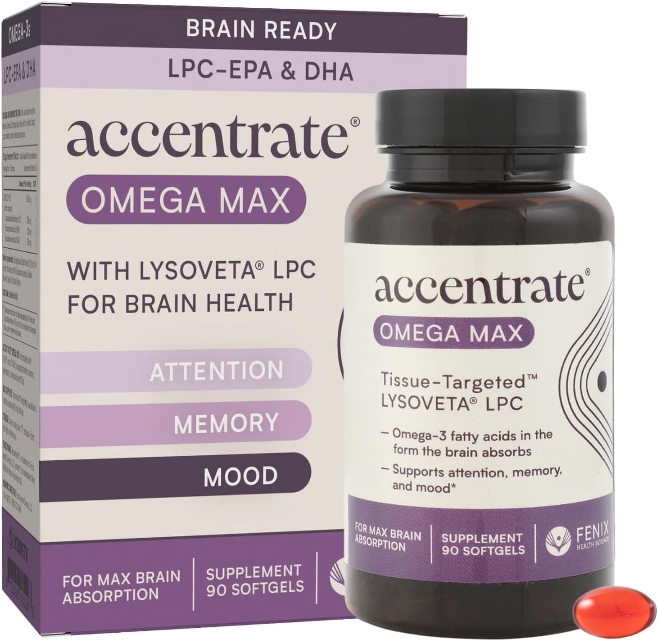 Omega Max w/LYSOVETA | High Potency LPC & Lyso-DHA Omega-3 Supplement | Brain Health, Focus & Mood | 6X Higher Absorption | Fish oil in the form the brain actually takes up, not just what the bloodstream carries. Supports focus and memory.