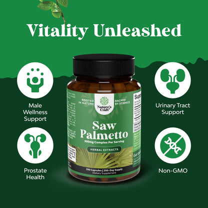 Extra Strength Saw Palmetto Extract - Advanced Herbal Complex for Hair Health and Urinary Support with Plant Sterols & Flavonoids - Potent Herbal Supplement with 500mg per Serving - 100 Count