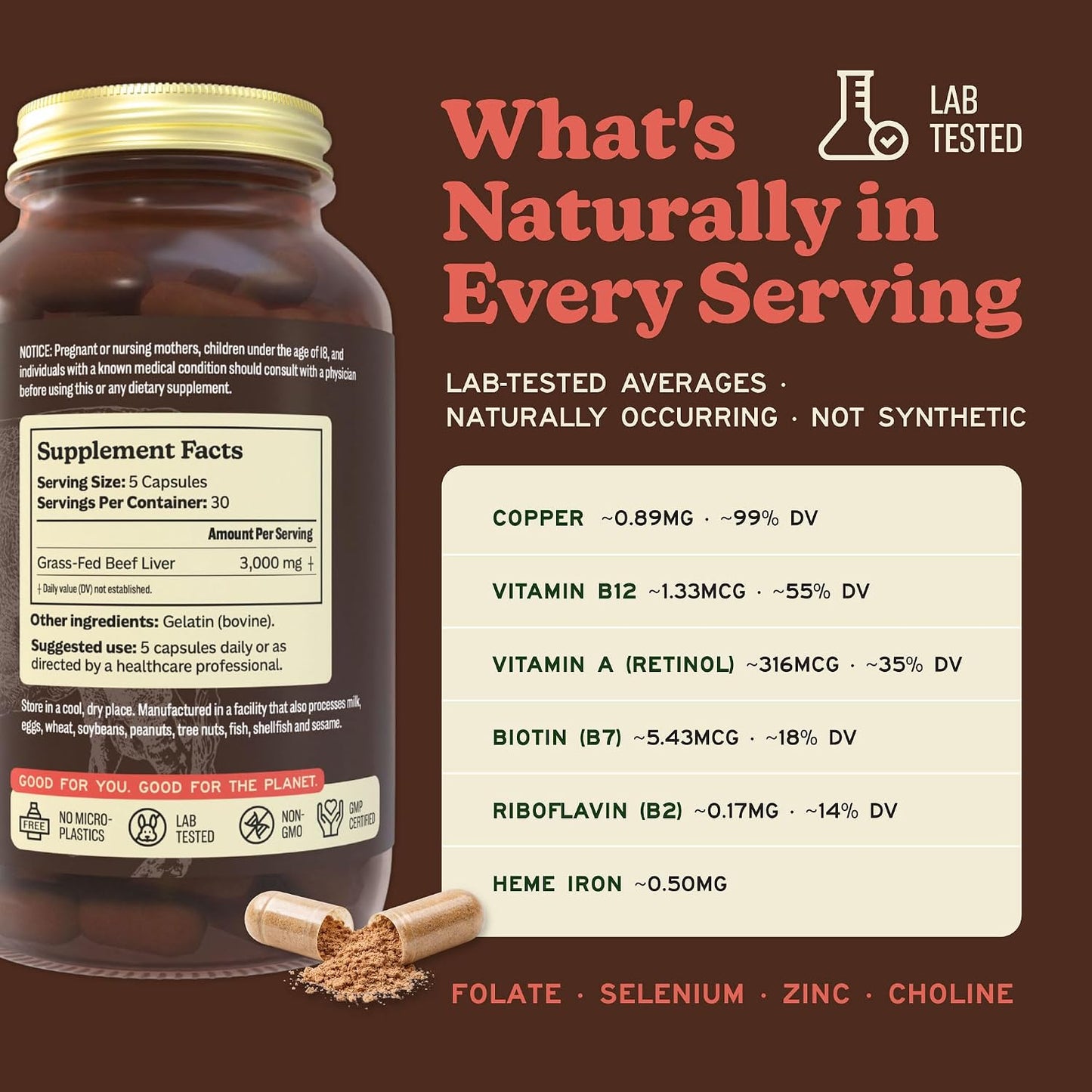 MK Supplements Grass-Fed Desiccated Beef Liver, Non-Defatted, Made in USA | 3,000mg per serving, 150 capsules, 30 servings, freeze-dried, regeneratively raised, amber glass bottle, family owned
