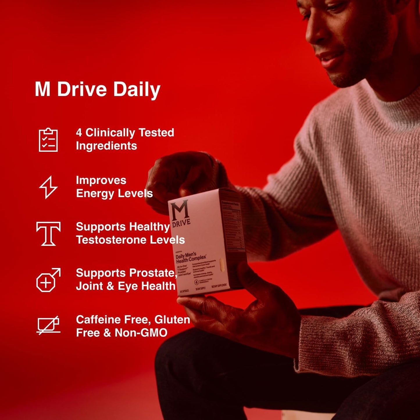 Mdrive Daily Mens Health Complex Ashwagandha Prostate Support 60 Capsules | All In One Classic T Formula Energy Boost Stress Relief Joint Eye Care Vitamin B12 KSM-66 Beta Sitosterols Cortisol Control