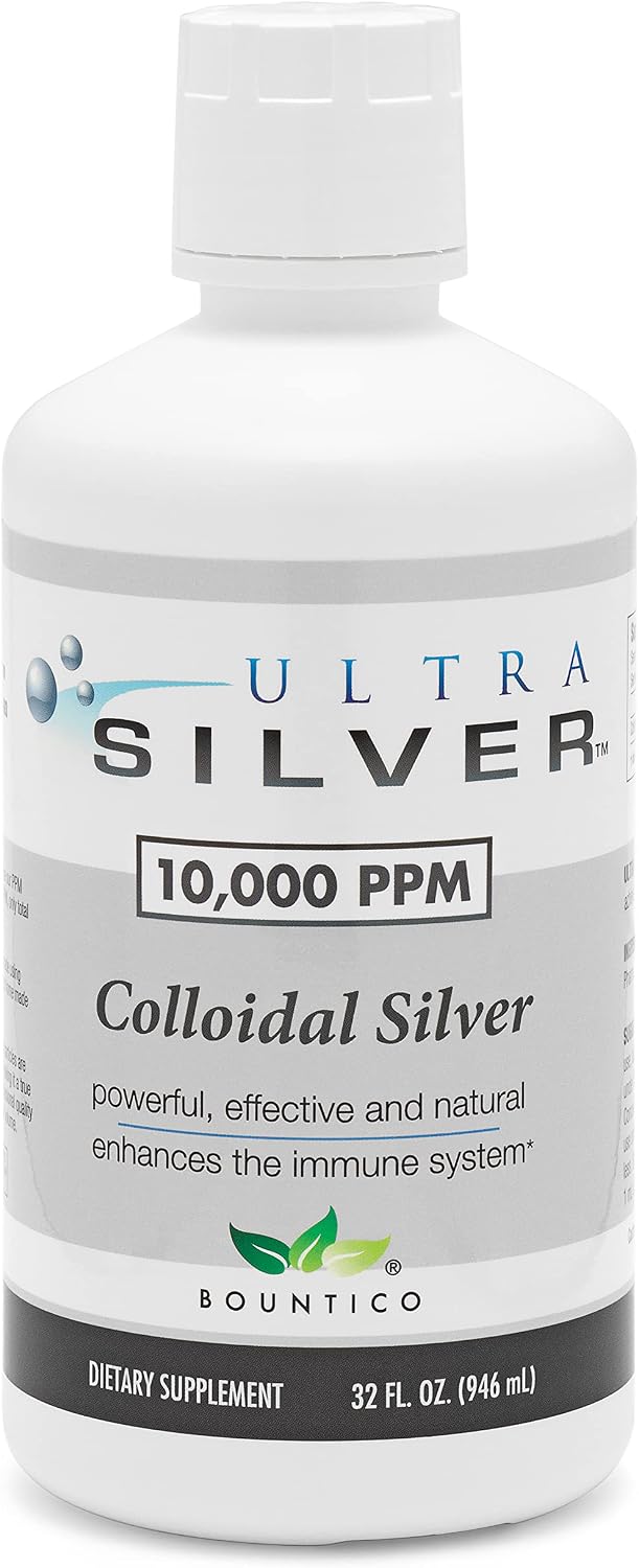 Ultra Silver® Colloidal Silver | 10,000 PPM, 32 Oz (946mL) | Mineral Supplement | True Colloidal Silver - 4 oz Dropper Bottle (Empty) Included for Dispensing!
