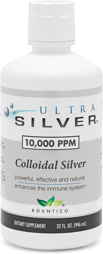 Ultra Silver® Colloidal Silver | 10,000 PPM, 32 Oz (946mL) | Mineral Supplement | True Colloidal Silver - 4 oz Dropper Bottle (Empty) Included for Dispensing!