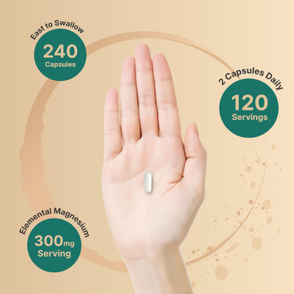 Triple Complex Magnesium Supplement, 240 Capsules | Magnesium Glycinate 500mg