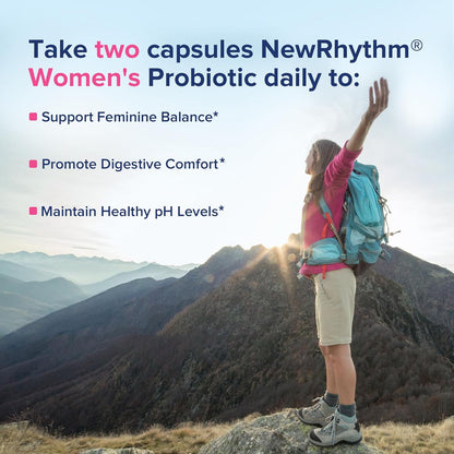 NewRhythm Women's Probiotics 50 Billion + Digestive Enzymes 245 mg Bundle, Gut Harmony Boost & Feminine Wellness, 120 Capsules Total (Pack of 2)