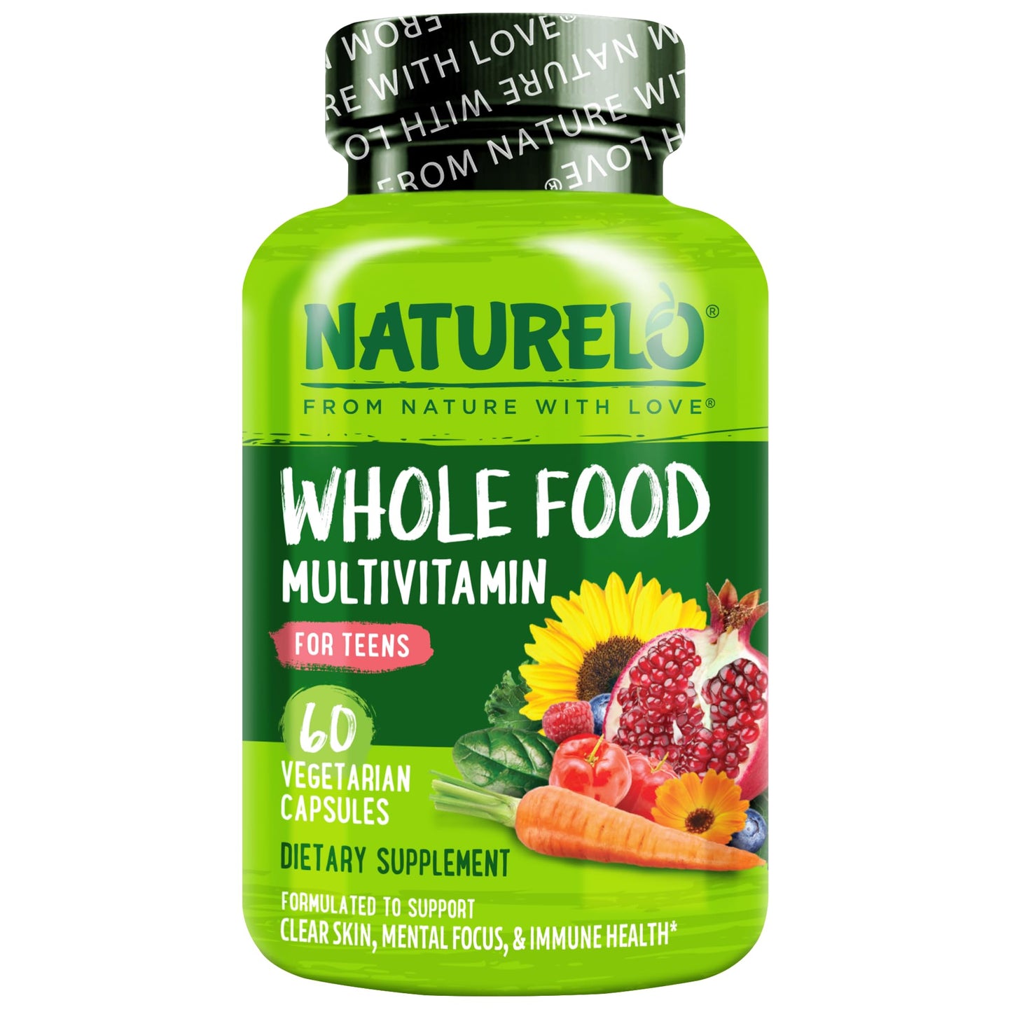 NATURELO Multivitamins for Teenage Girls/Boys, 60 Capsules, Whole Food Multivitamin with Minerals, Non-GMO, Vegetarian