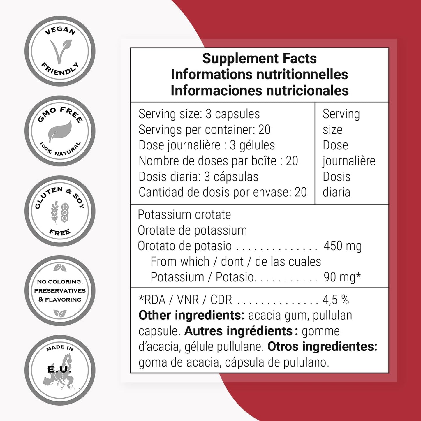 SuperSmart Potassium Orotate Supplement 450mg per Day (Enhanced Absorption) - Potassium with Orotic Acid | Non-GMO & Gluten Free - 60 Vegetarian Capsules