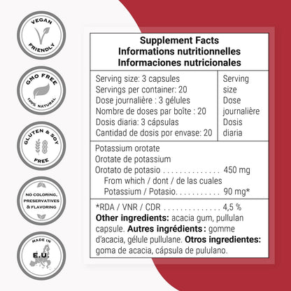SuperSmart Potassium Orotate Supplement 450mg per Day (Enhanced Absorption) - Potassium with Orotic Acid | Non-GMO & Gluten Free - 60 Vegetarian Capsules