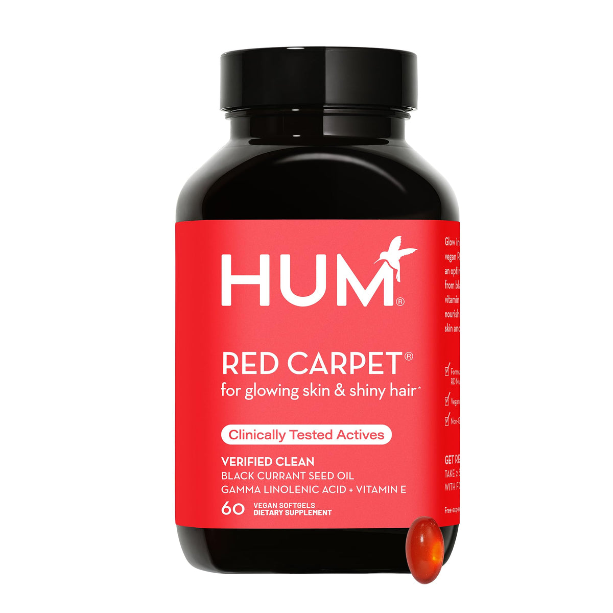 HUM Red Carpet - Skin & Hair Supplement - Black Currant Seed Oil for Glowing Skin 