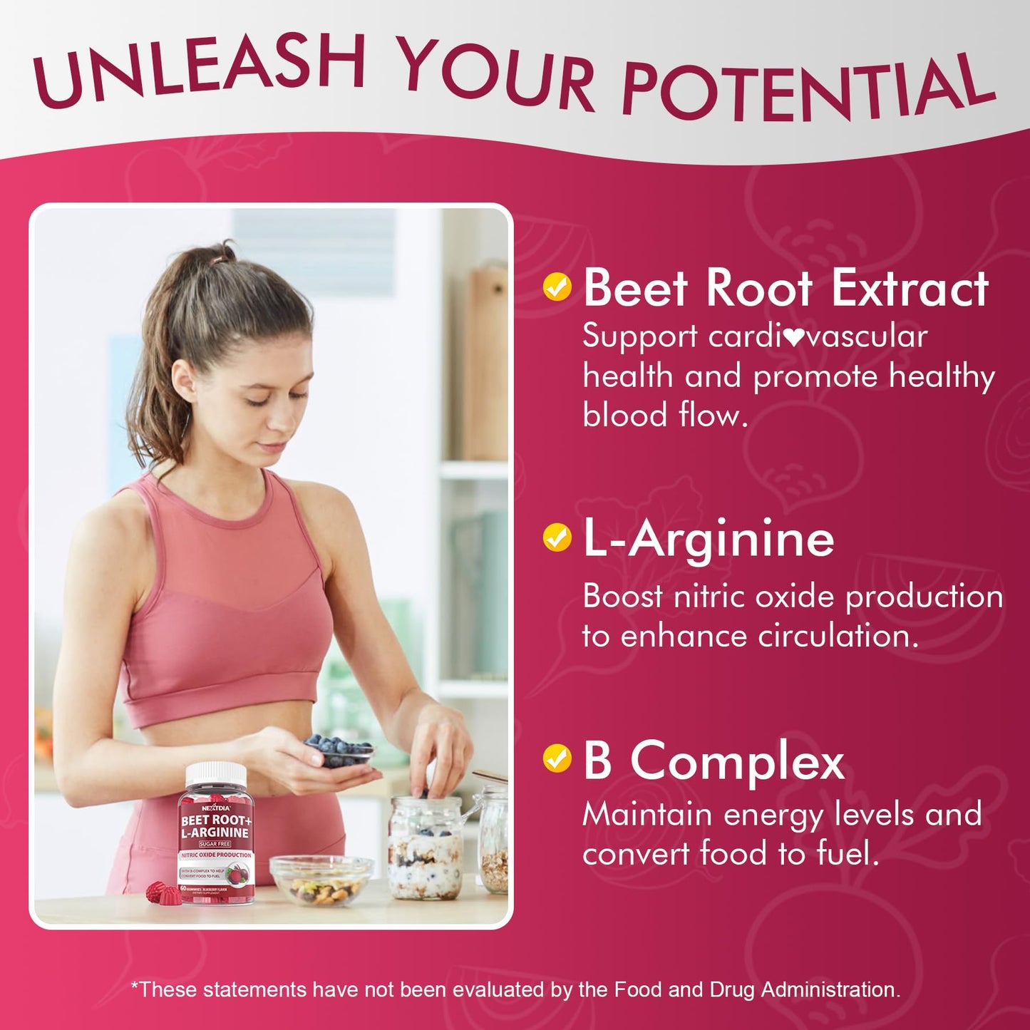 Beet Root Gummies, 9 IN 1 Nitric Oxide Supplements for Men & Women w/ L-Arginine, B1, B2, B3, B5, B6, Folate, B12, Sugar Free Beetroot Gummies for Energy Boost & Circulation, 120 Beet Chews, Vegan
