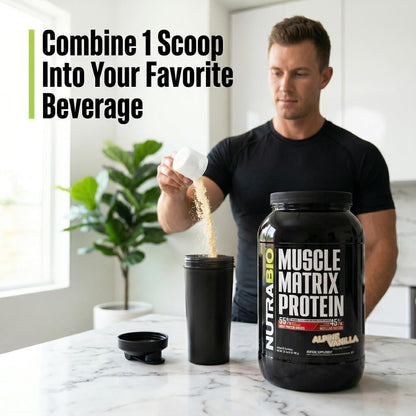 NutraBio Muscle Matrix Protein Powder - 25g of Protein Per Scoop - Whey Isolate and Micellar Casein Combo for Fast and Slow Release - Dutch Chocolate - 2 Pounds, 28 Servings