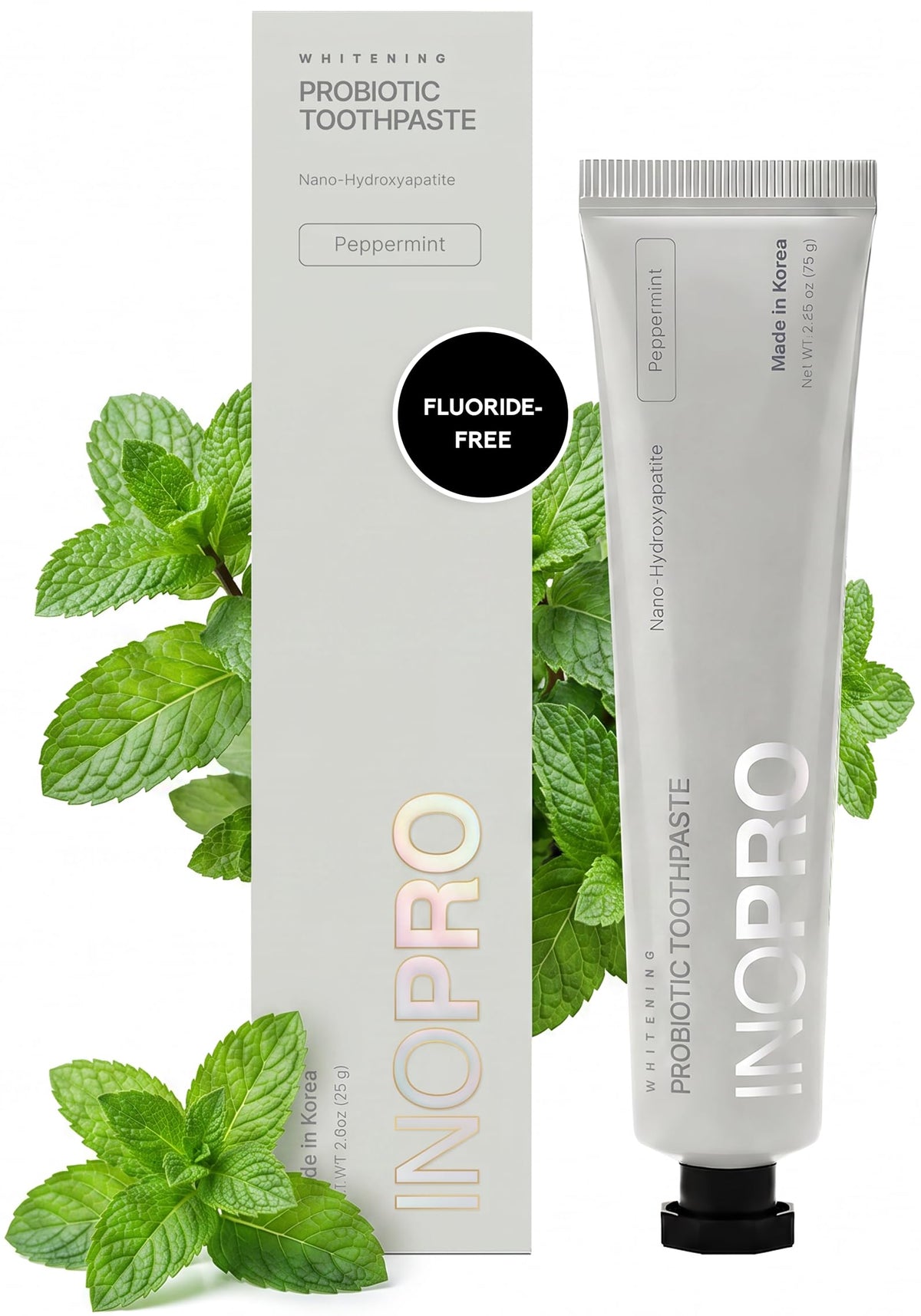 INOPRO Whitening Hydroxyapatite Toothpaste with Probiotic for Sensitive Teeth, Fluoride Free Enamel Support Toothpaste, SLS Free, Baking Soda, Coconut Oil, 5oz