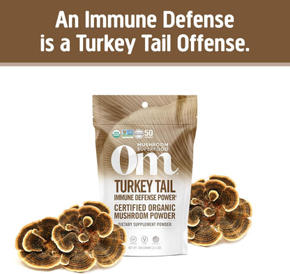 OM MUSHROOM SUPERFOOD Turkey Tail Organic Mushroom Powder Pouch, 7.05 Ounce, 100 Servings, Immune Support, Polysacchrides, Beta-Glucans, Gut Health & Holistic Defense Mushroom Supplement