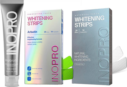 InoPro Whitening Hydroxyapatite Toothpaste + Green Teeth Whitening Strips 14 Treatments + Natural Teeth Whitening Strips Kit 14 Treatments Kit