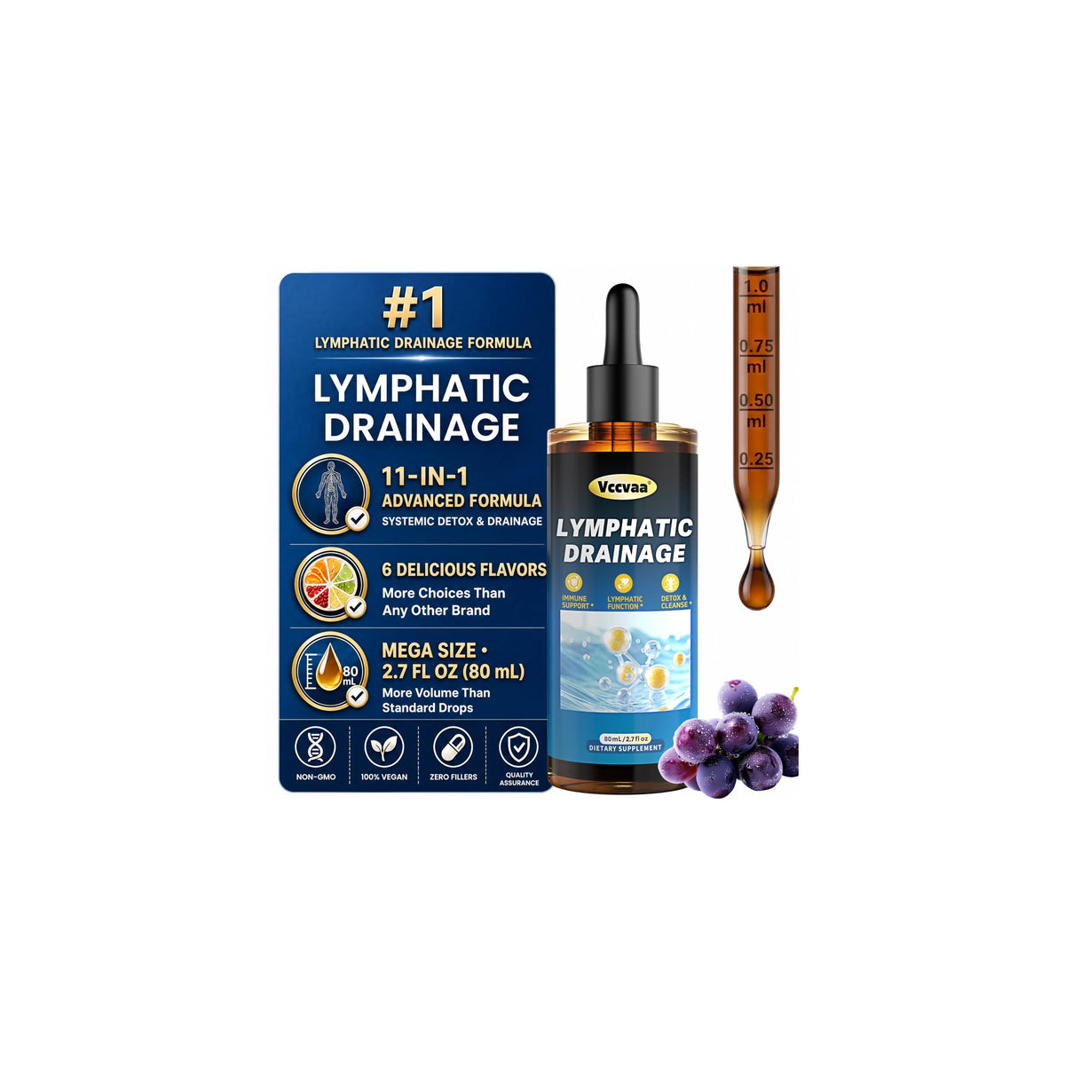 Lymphatic Drainage Drops - Organic Lymphatic Drops, Herbal Liquid Support for Natural Fluid Balance & Immunity - Burdock Root, Elderberry & Calendula -Lemon Flavor, 2.7 Fl Oz
