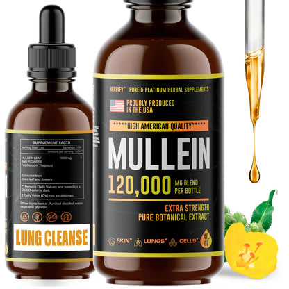 HERBIFY Mullein Drops - Lung Cleanse - Leaf Extract - Powerful Mullein for Immune Supp