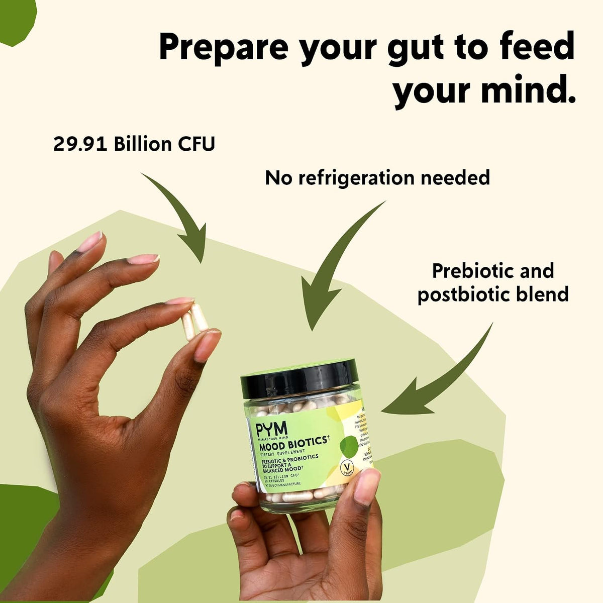 PYM Mood Biotics (60-Count) | Prebiotics & Probiotics, Gut Health Support