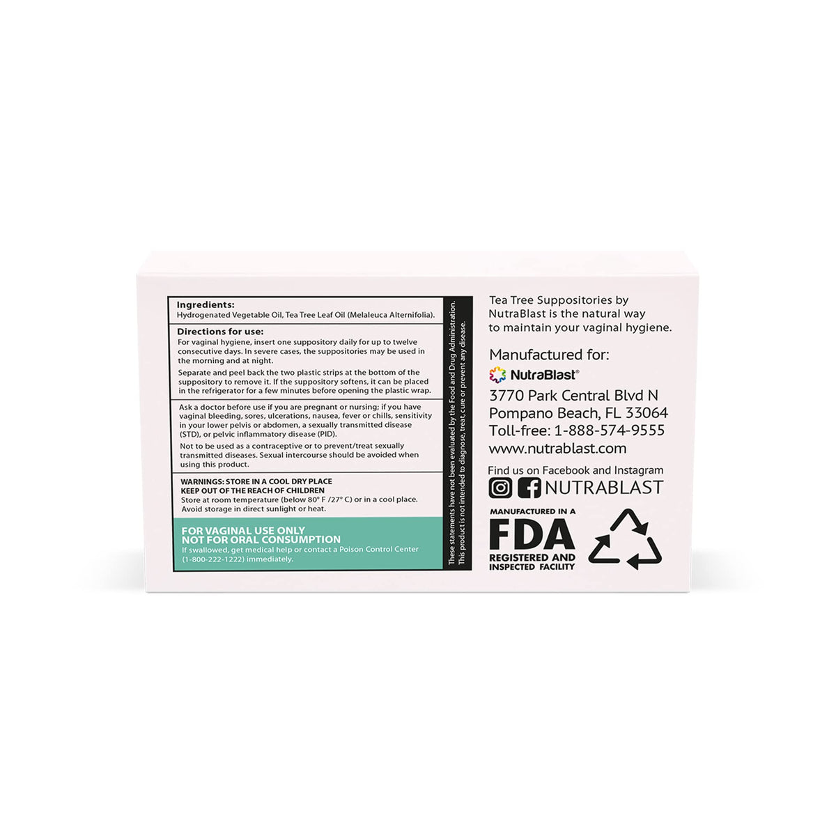 NutraBlast Tea Tree Oil Suppositories (12 Count) | All Natural Intimate Deodorant for Women