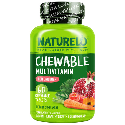 NATURELO Chewable Vitamin for Kids Multivitamin with Whole Food Organic Fruit Blend - 60 Tablets for Children