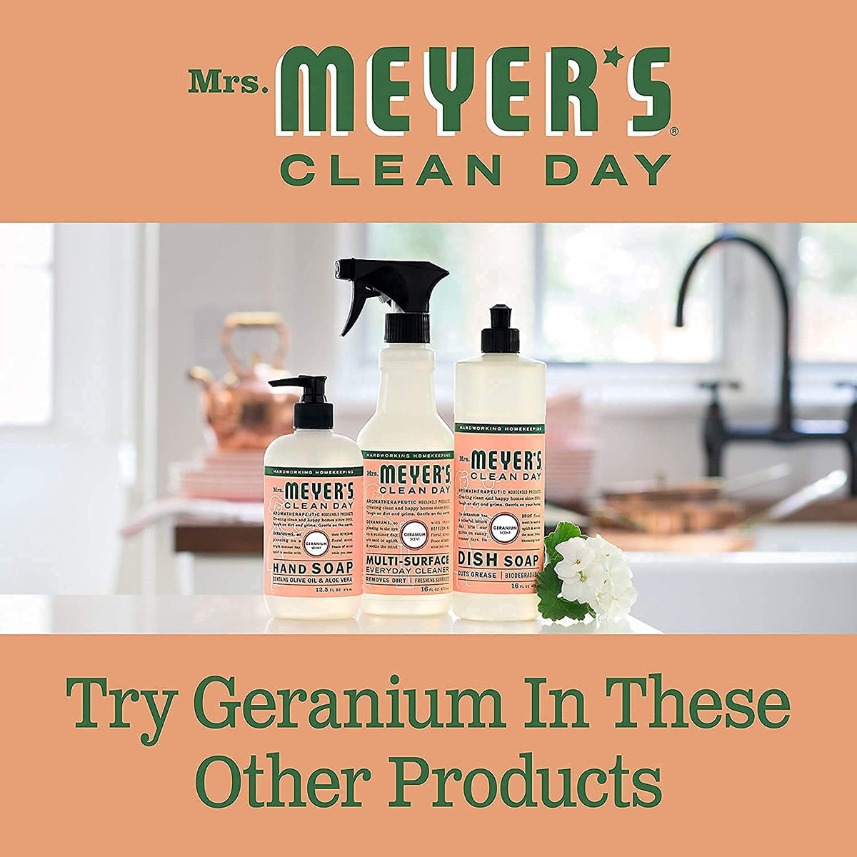 Mrs. Meyer's Hand Soap Refill, Made with Essential Oils, Biodegradable Formula, Geranium