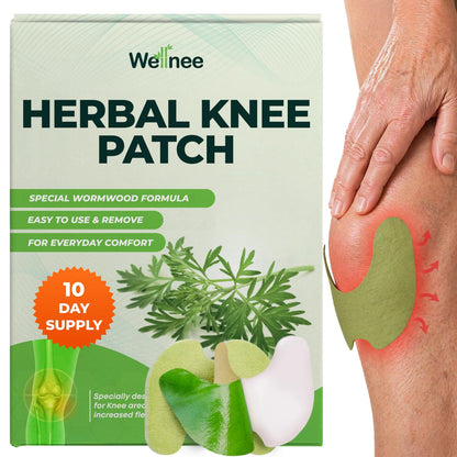 Wellnee Original Herbal Knee Patch - Wellknee Plaster for Knee Support & Muscle Pain - Maximum Strength for a Temporary Relief - Adhesive Heat Patches Made with Natural Herbs for Wellness (10 Pads (Pack of 1))