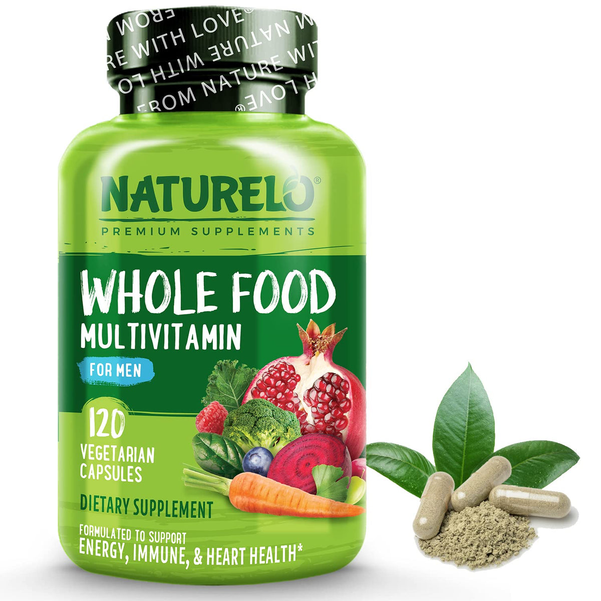 NATURELO Whole Food Multivitamin for Men - with Vitamins, Minerals, Organic Herbal 