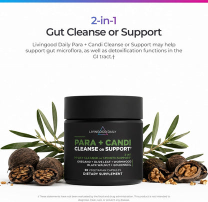 Livingood Herbal Digestive Balance Support with Oregano, Olive Leaf, Wormwood & Black Walnut - 56 Vegetarian Capsules