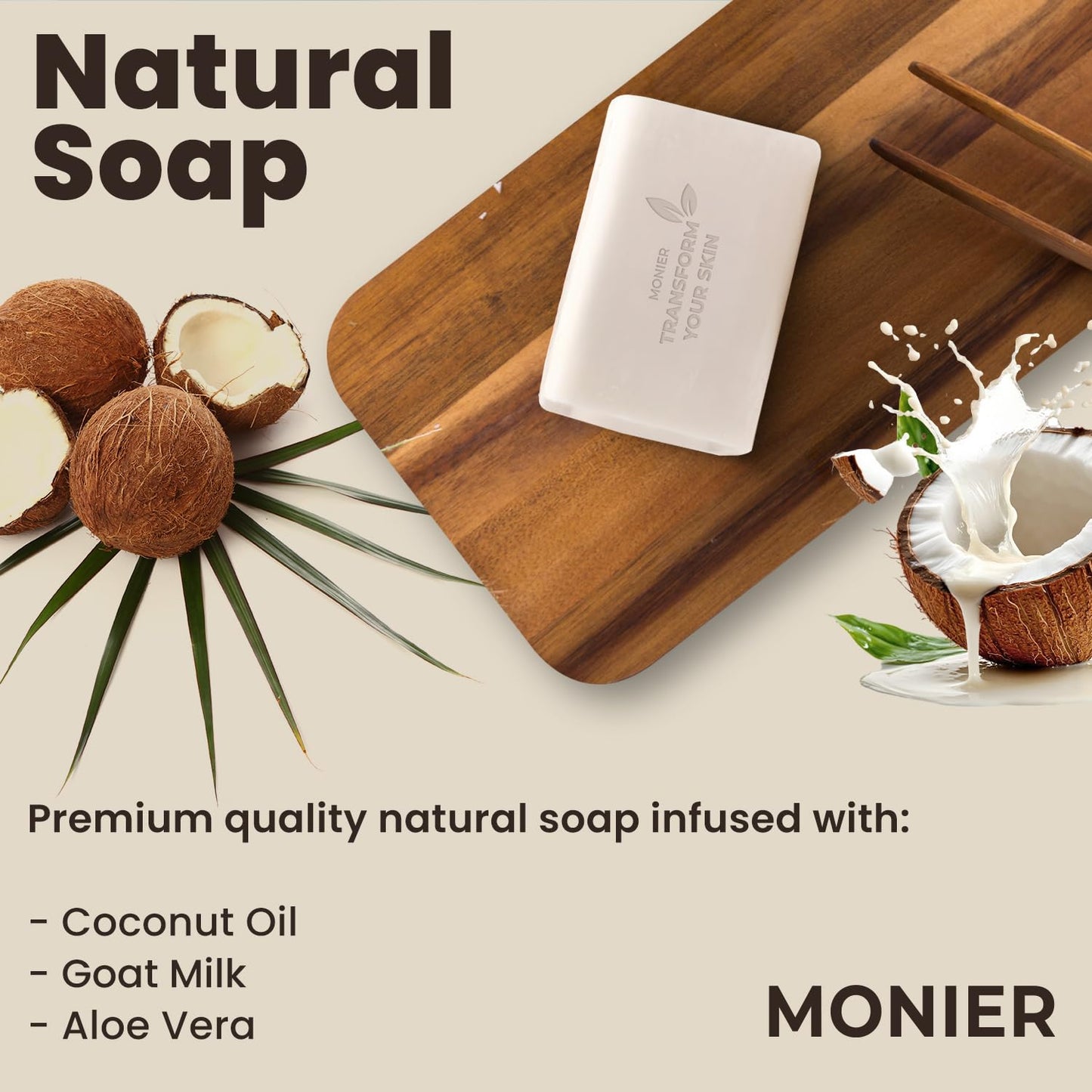MONIER Goat Milk Soap Bar For Dry & Sensitive Skin - 100% Natural & Organic | Skin Care, Enriched With Shea Butter, Use On Face, Body & Hands, For Men, Women, Kids & Baby (Lavender, 3 Pack)