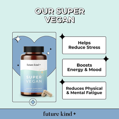 Future Kind - Super Vegan Formula with Lemon Balm, Ashwagandha Root Extract and Rhodiola Extract for Natural Mood Boost, Energy and Stress Support, 30 Capsules
