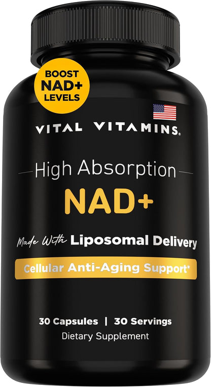 Vital Vitamins NAD+ Supplement, 500mg Liposomal for Better Absorption | Supports Cellular Energy, Brain Health and Healthy Aging, Vegan, 30-Day Supply