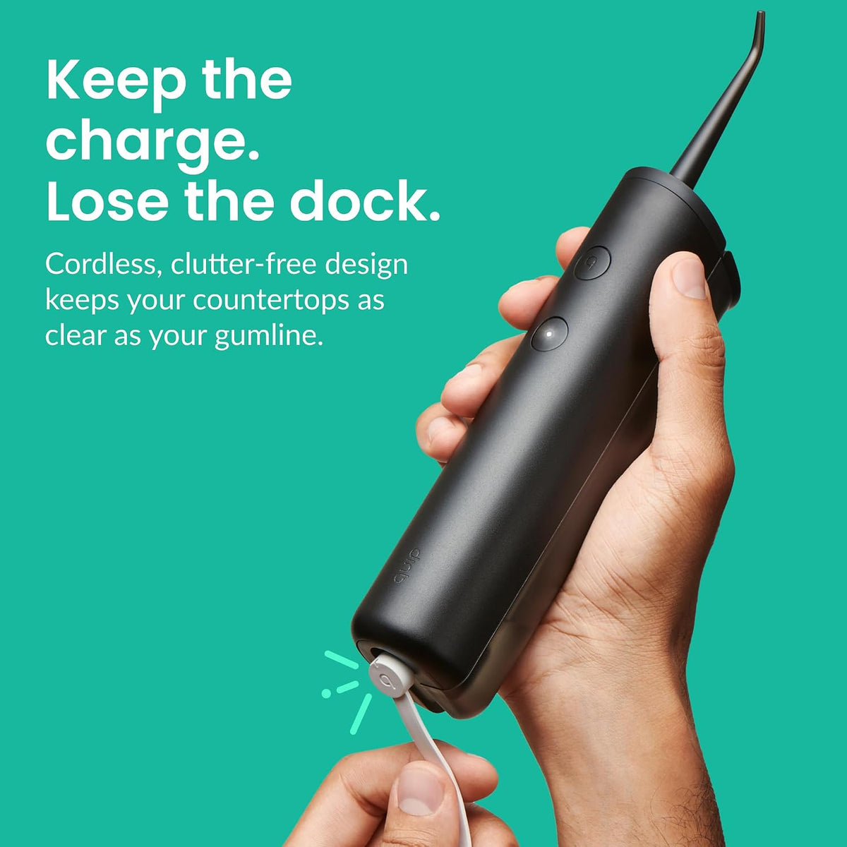 quip Water Flosser with Replacement Tip, Cordless Dental Pick, All Black