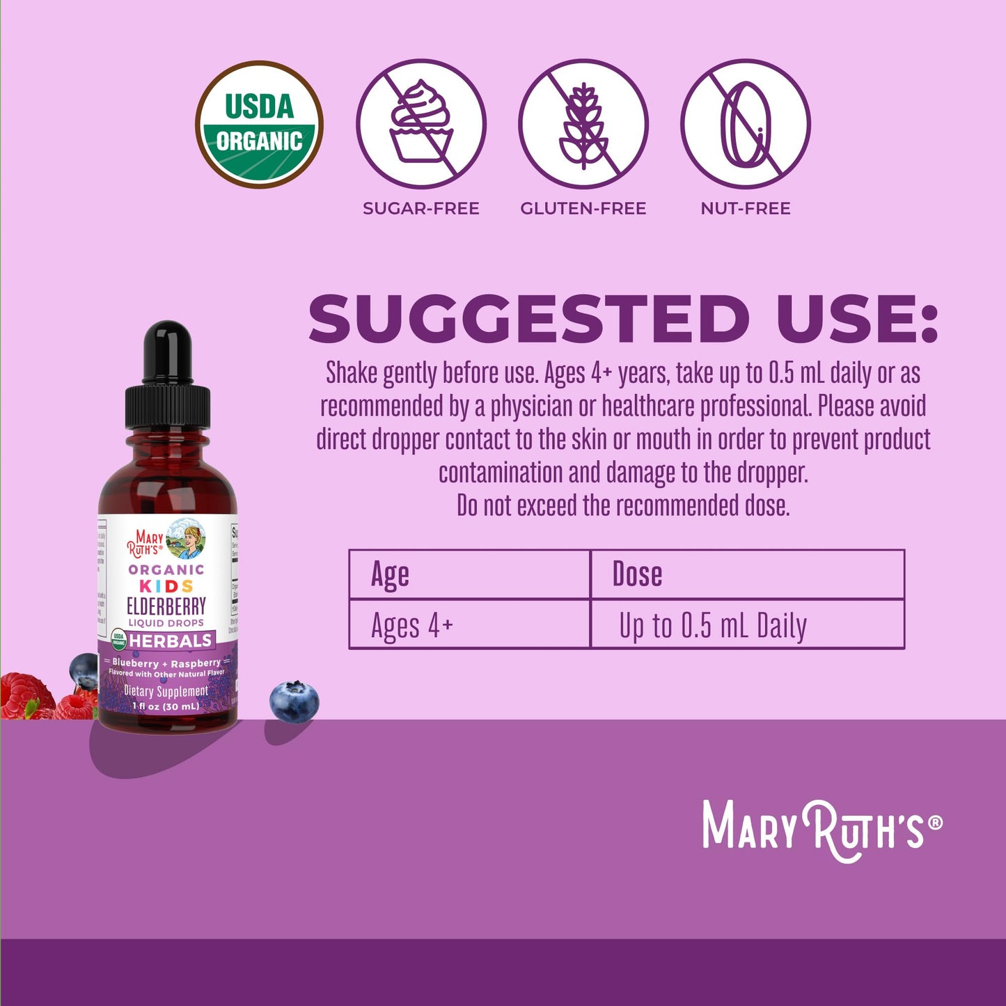 MARYRUTH'S Elderberry Liquid Drops for Adults & Kids | Immune Support | Antioxidant | 150mg Elderberry Extract | USDA Organic | CLP Purity Award | Sugar Free | Vegan | Non-GMO | Gluten Free | 1 oz