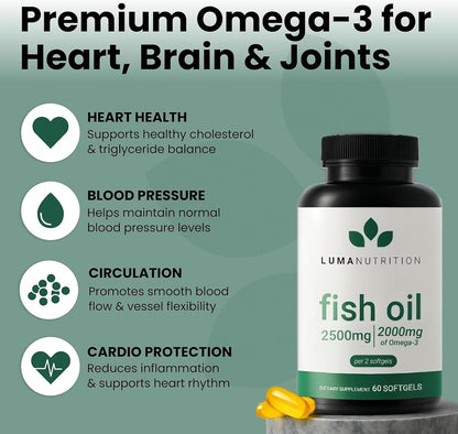 Luma Nutrition Omega 3 Fish Oil Supplement 2500mg - 60 Softgels