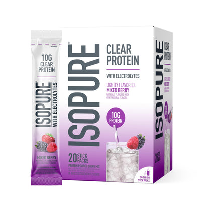 Isopure Clear Protein Stick Pack, Mixed Berry, 20 Count (Pack of 1)