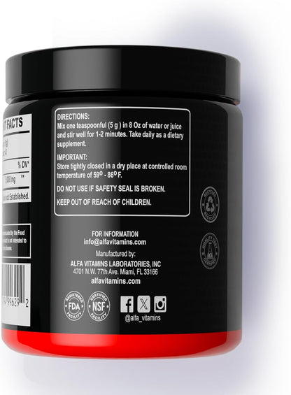 ALFA Sports Maximum L-Arginine Powder 5000mg – Nitric Oxide Booster for Muscle Pump, Energy & Circulation – Pure Amino Acid Supplement – Unflavored 200g Jar