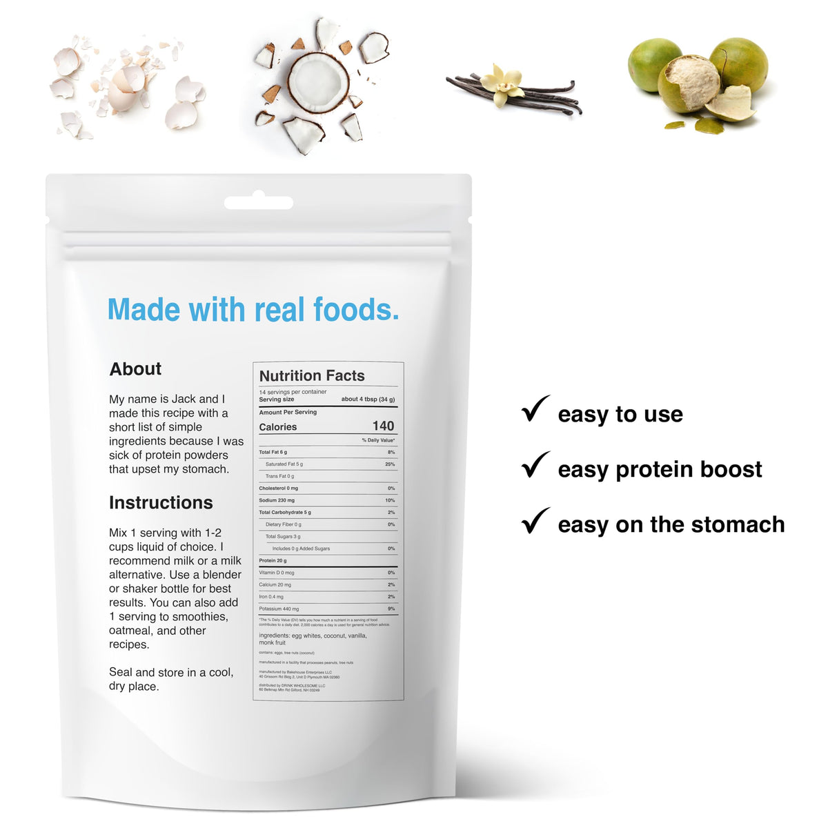drink wholesome Vanilla Egg White Protein Powder | for Sensitive Stomachs