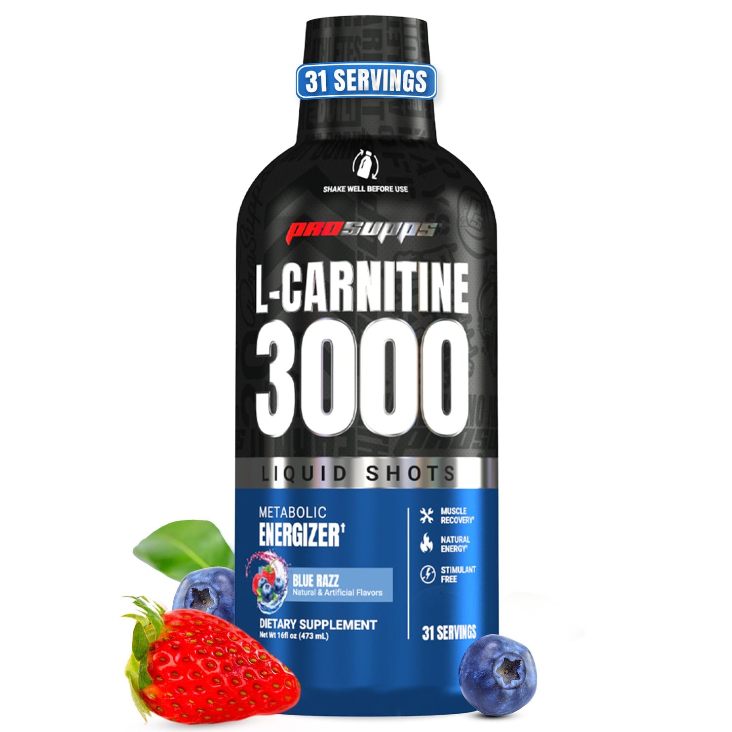 ProSupps L-Carnitine Liquid 3000, Stimulant-Free Liquid Shots for Men & Women - Clean Workout Drink for Energy, Performance & Muscle Recovery - No Sugar, No Carbs - 31 Servings, Berry