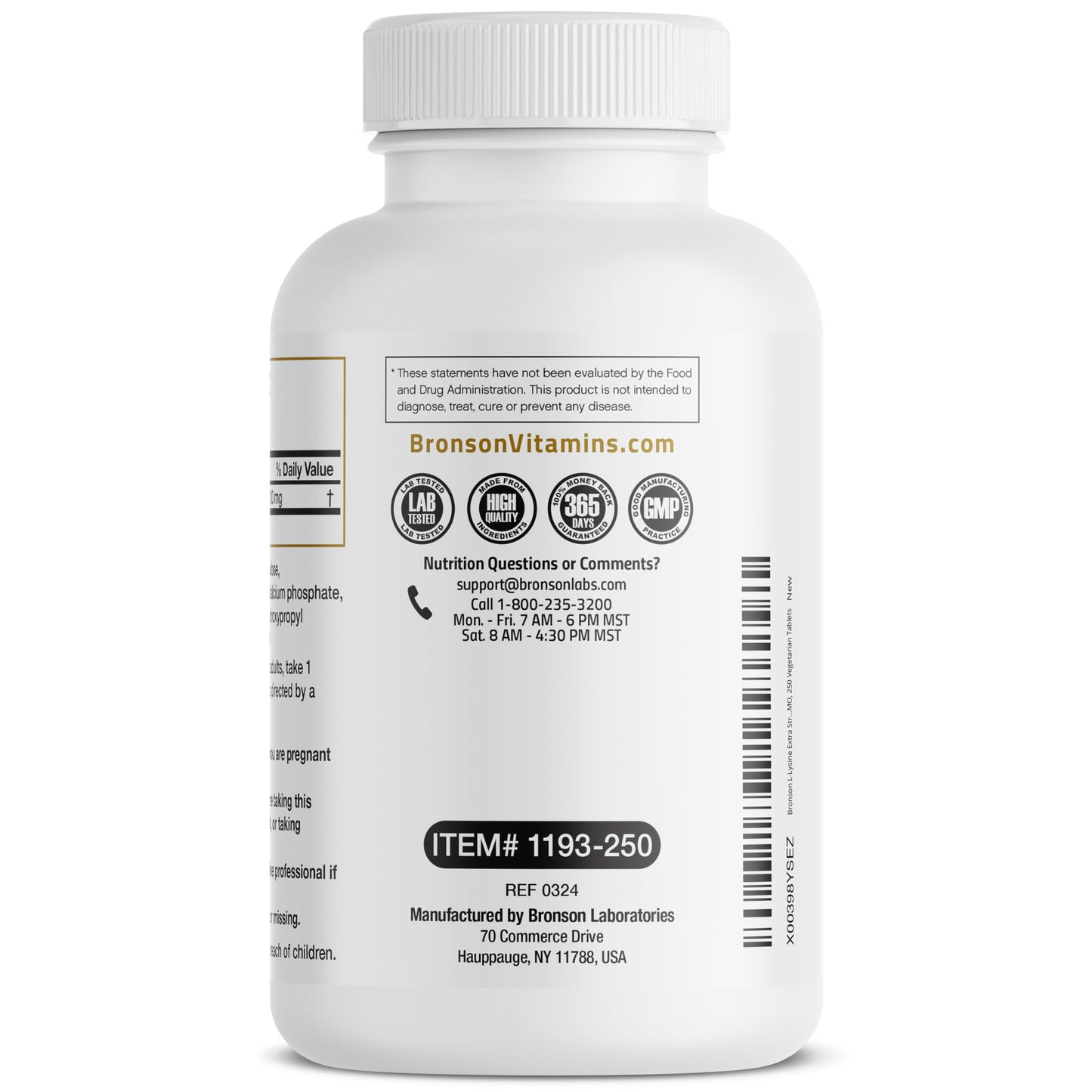 Bronson L-Lysine Extra Strength 1000 MG per Tablet High Potency, Immune Support & Supports Collagen Synthesis, Non-GMO, 100 Vegetarian Tablets