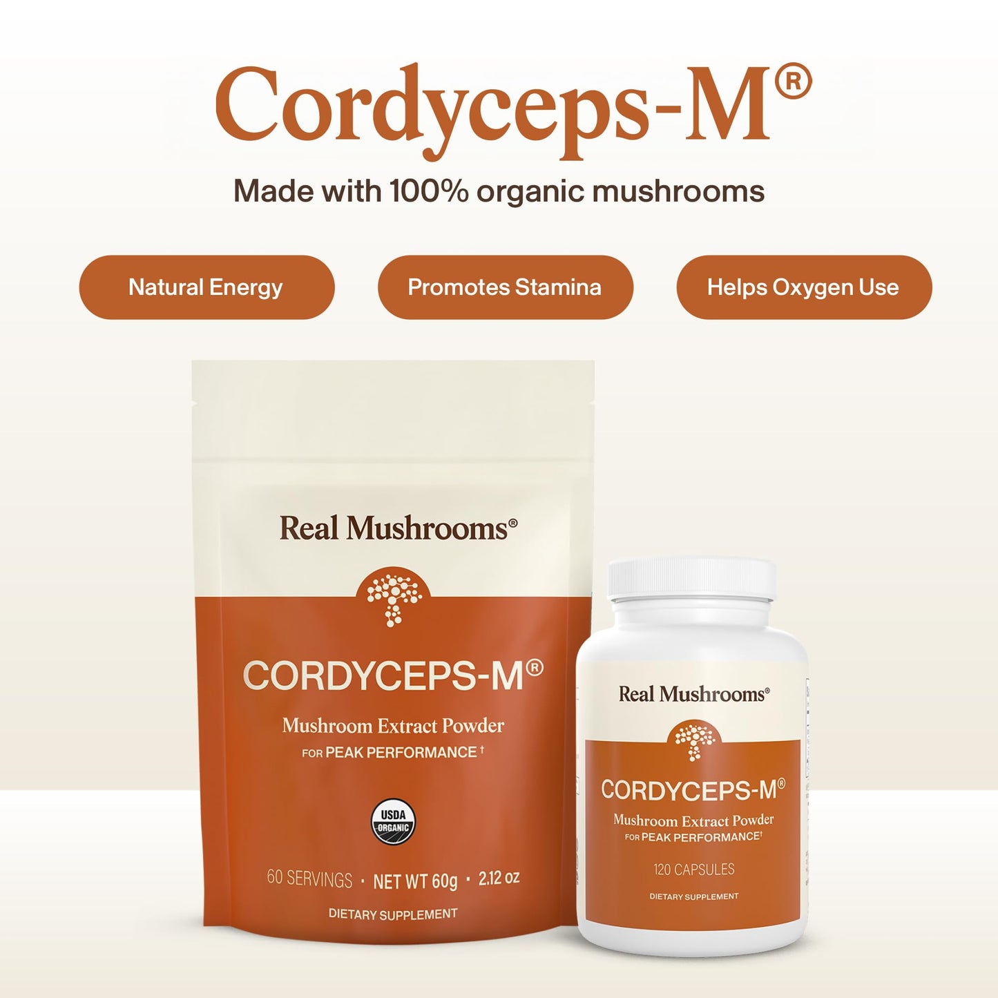 Real Mushrooms Cordyceps Mushroom Powder - Organic Cordyceps Powder Mushroom Energy and Wellness Support - Rich in Beta Glucans - Non-GMO, Vegan Supplement, 60 Servings