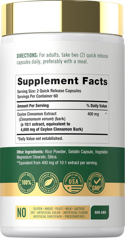 Carlyle Ceylon Cinnamon Capsules | 120 Count | Non-GMO & Gluten Free Supplement