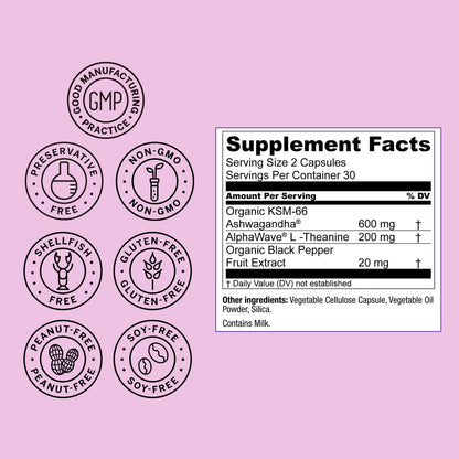 Live Conscious KSM-66 Ashwagandha Supplement w/L Theanine & AlphaWave - ZenWell Everyday Stress Relief, Cognitive, Brain Health - Ashwagandha for Men & Women - 60 Capsules