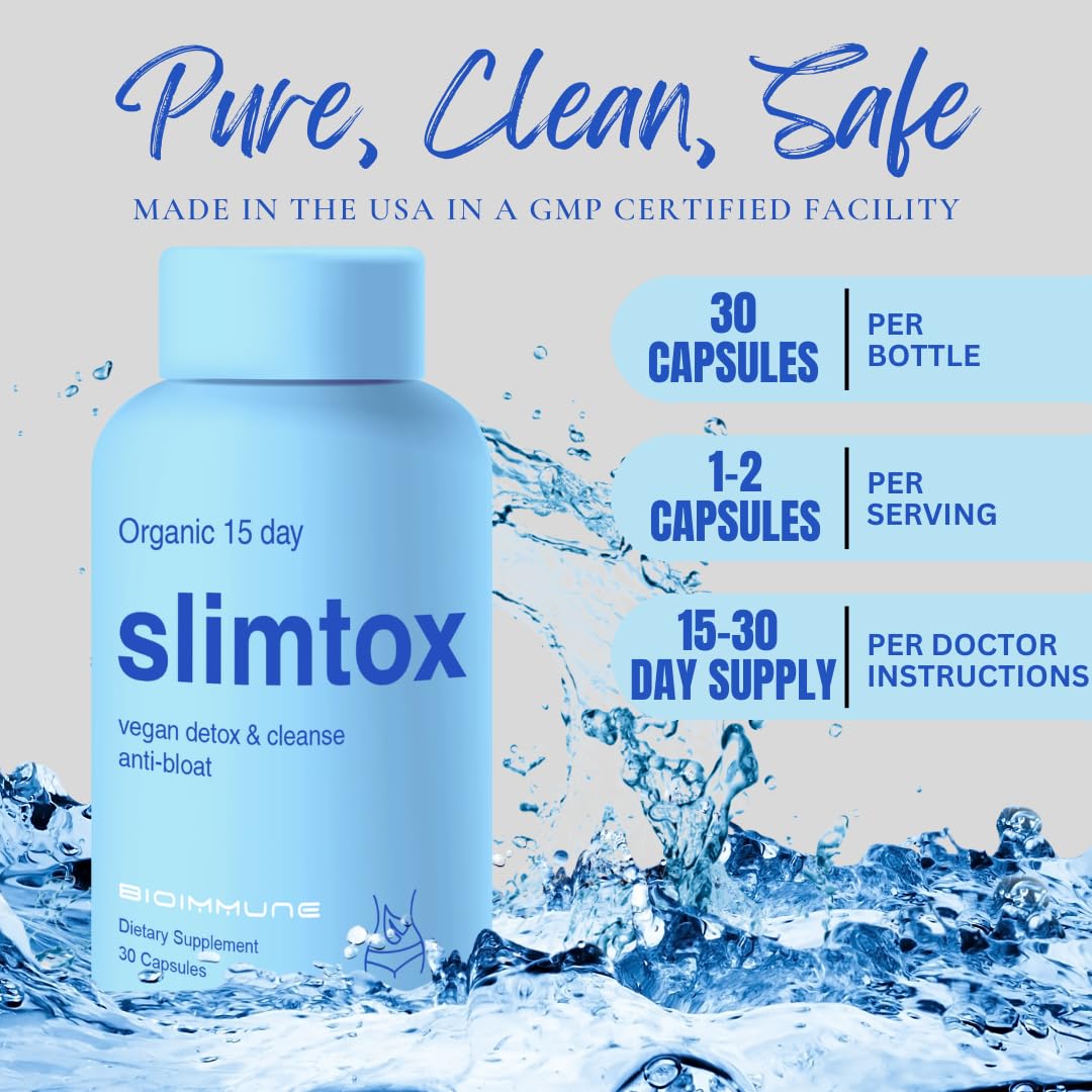 BioImmune Slimtox™ Organic 15 Day Colon Cleanse & Detox for Flat Stomach Less Bloat & LBS w/Probiotics - Constipation Relief - Flushes Toxins, Boosts Energy