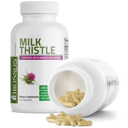 Bronson Milk Thistle Silymarin Marianum & Dandelion Extract, 120 Capsules | 2-in-1 Liver Cleanse, Health, Detox & Antioxidant Support, Non-GMO, Gluten-Free, Soy-Free