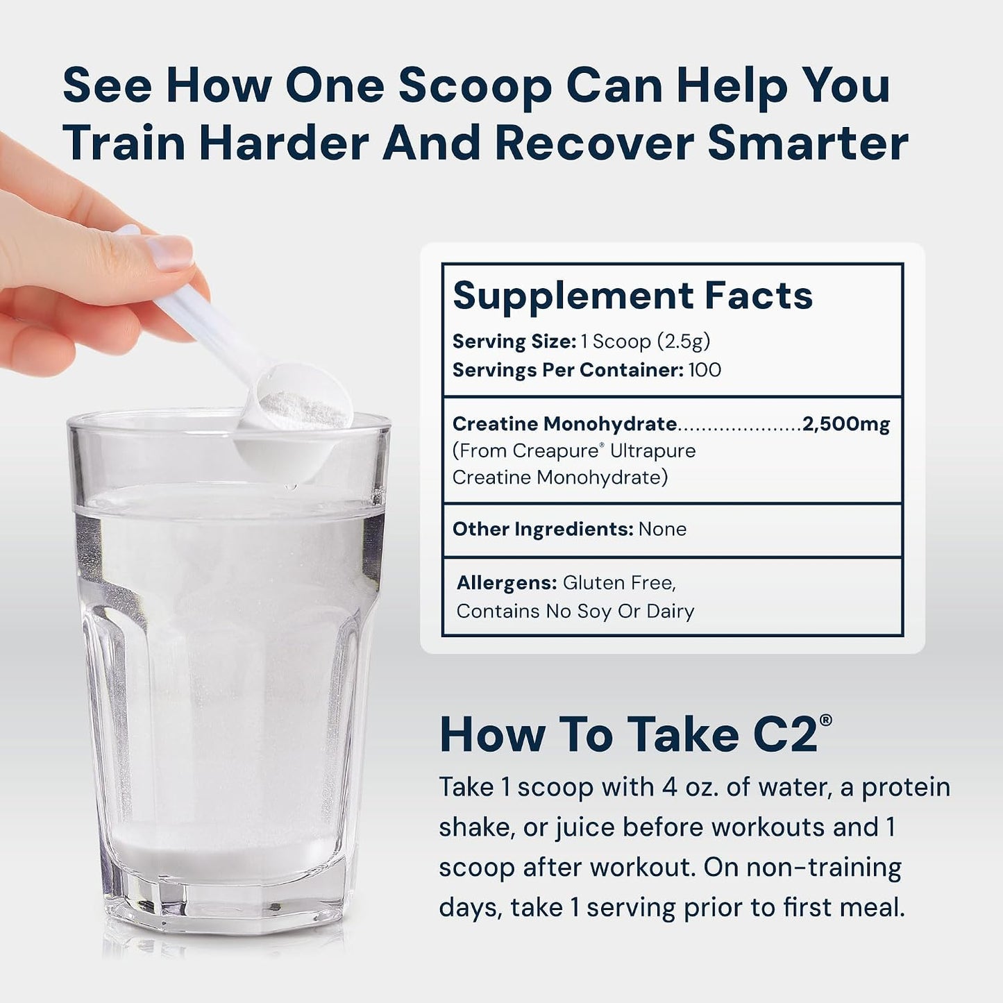 HPN C2 Creatine Monohydrate for Performance, Recovery, Strength, Working Out, Vegan, Non-GMO, Dairy and Soy Free, Independently Tested, Ultrapure Premium Creapure (100 Servings)
