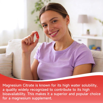 Magnesium Citrate Gummies, High Absorption Magnesium Gummies for Adults | Magnesium Supplement for Relaxation, Vegan, Sugar-Free, Strawberry Flavor, 60 Count