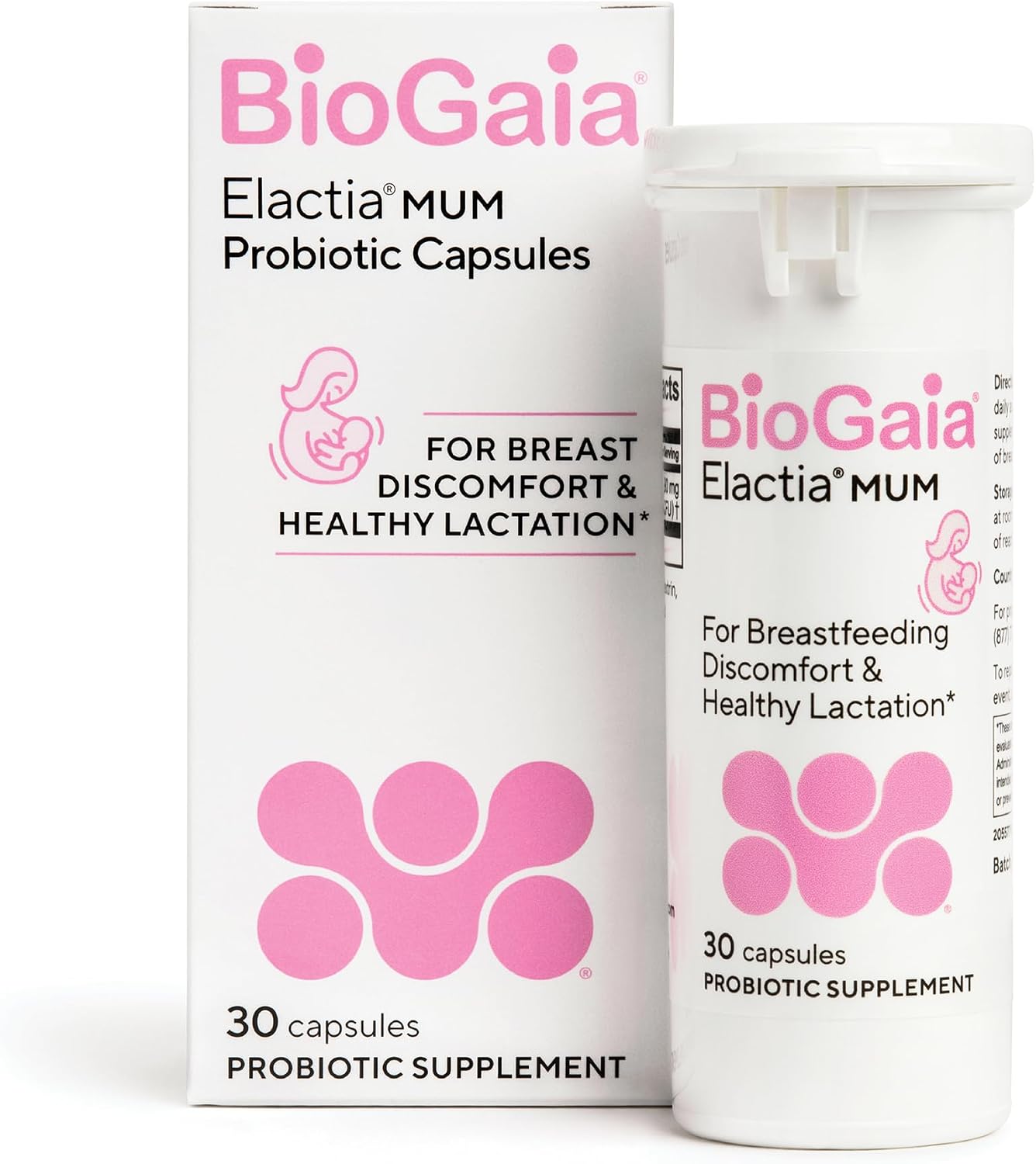 BioGaia Elactia Breastfeeding Probiotic | Lactation Supplements | Newborn Essentials and Probiotics for Both Mom & Baby | Daily Supplement for Healthy Lactation | 30 Count | Breastfeed Happy