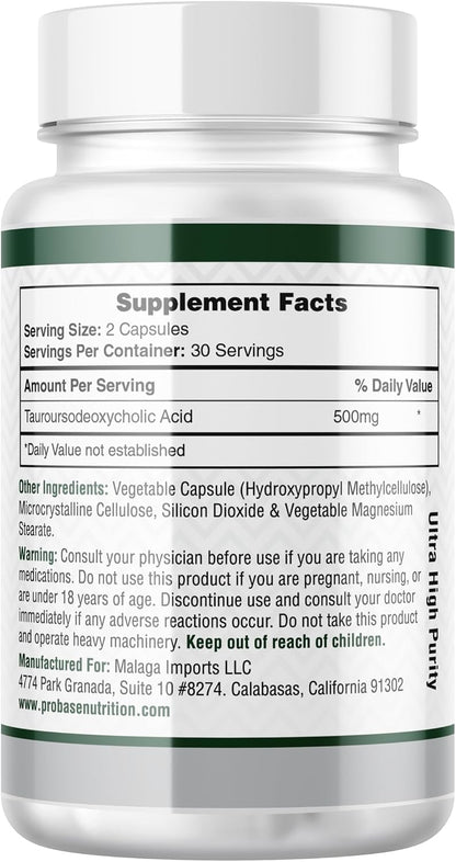Probase Nutrition TUDCA – Premium Liver Support, Cleanse, Detox and Repair Supplement – 500mg Per Serving – 60 Capsules – High Purity Bile Salt Formula – Vegan, Non-GMO