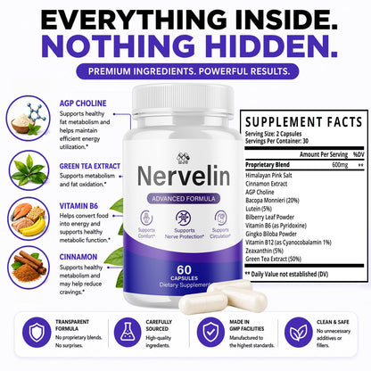 Nervelin Capsules, All Natural Nerve Supplement Pills 1-Pack, 60 Capsules