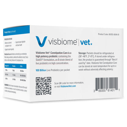 Visbiome® Vet Constipation Care Probiotic for Cats, 100B CFU, 30 Packets | Veterinarian Recommended, Slab51® Formulation, Multi-Strain, Refrigerated Probiotics, Weight-Based Dosing
