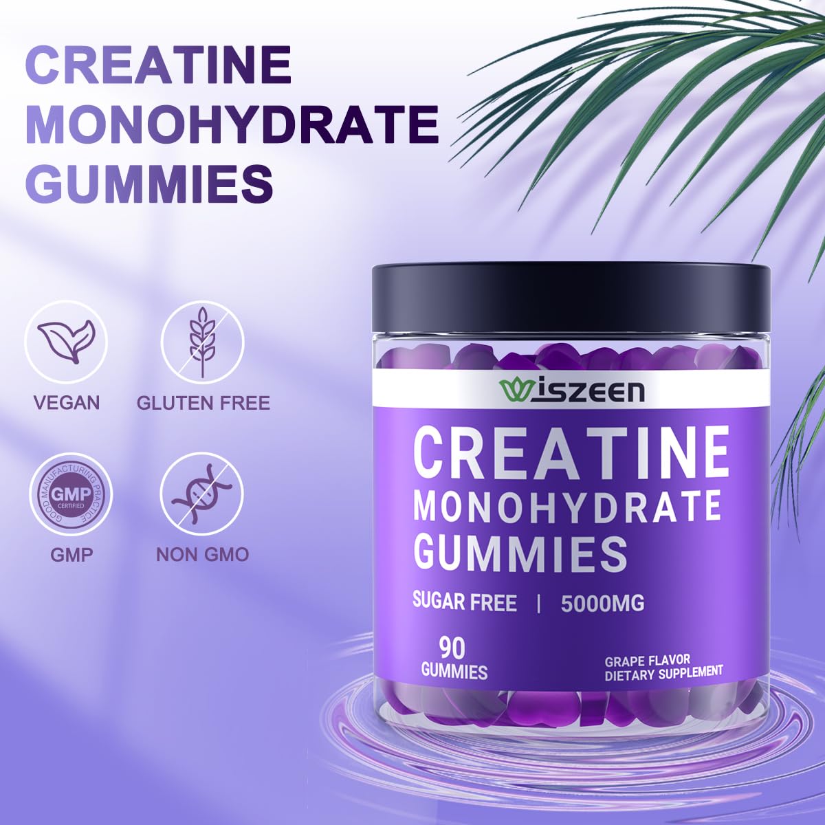 Wiszeen Creatine Monohydrate Gummies 5000mg for Men Women, Sugar Free Creatine